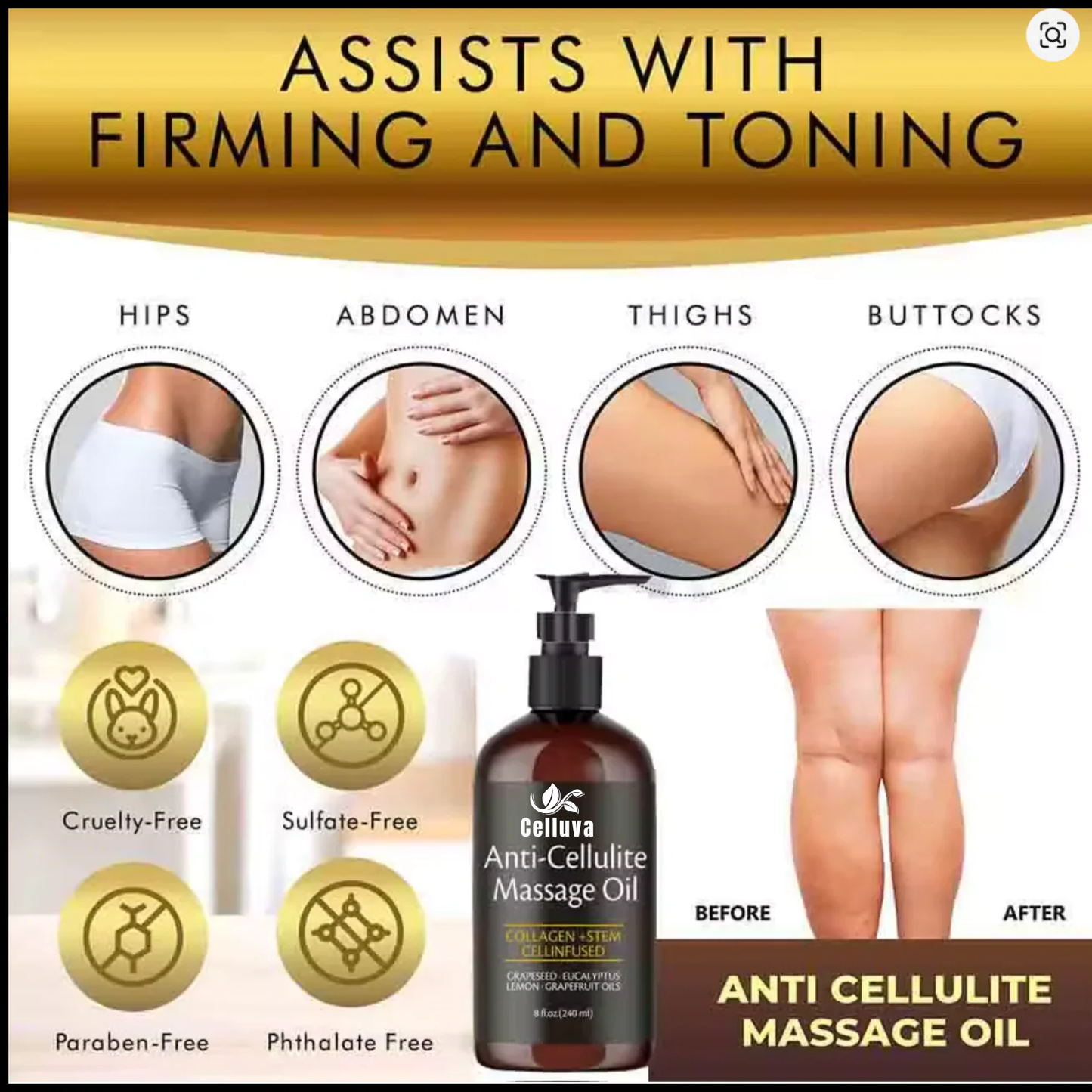 Celluva Anti Cellulite Massage Oil - 8 FL oz